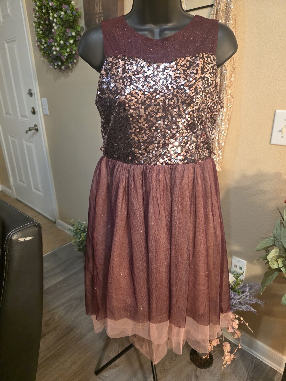 Girls' Sparkle Sequin Burgundy Party Dress
